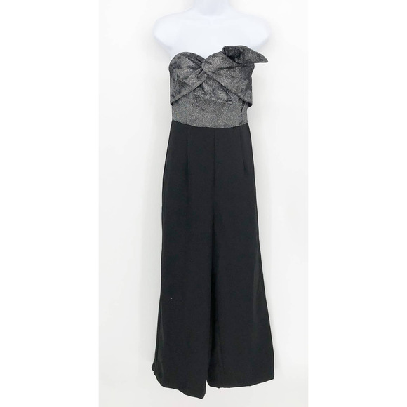 SAM EDELMAN Women Cady Jumpsuit 8 Black Silver Metallic Bow Strapless NWOT - Picture 5 of 15
